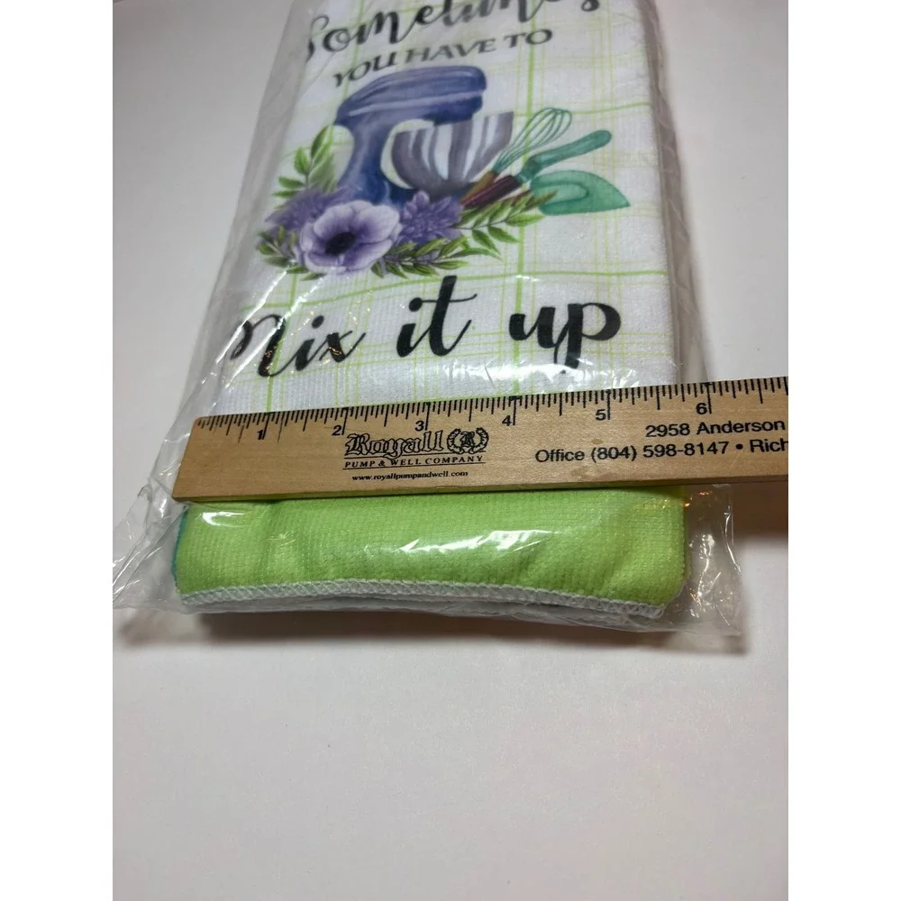 Cheeky Fun Microfiber Kitchen Towel Set of 3 Baking Puns Green Purple 001V6Y NEW